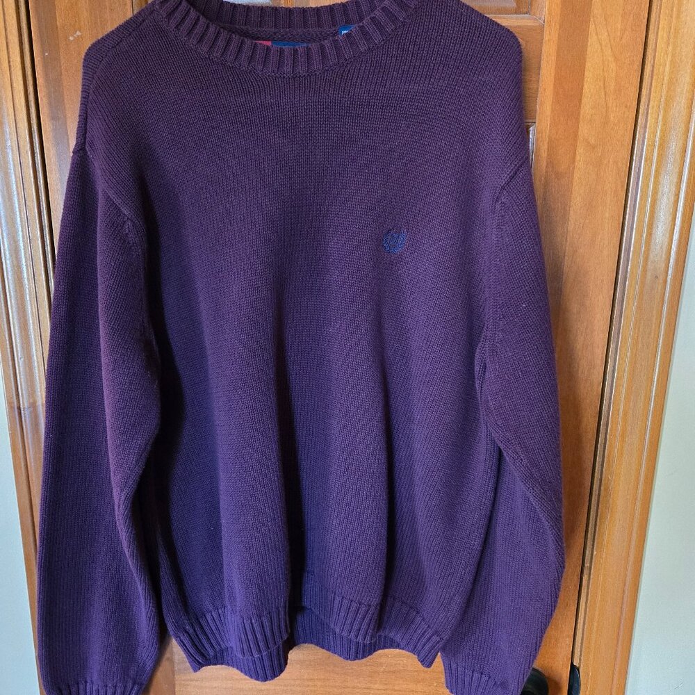 CHAPS Sweater Men's XL Cotton Embroidered Logo Knit Crewneck Pullover Maroon